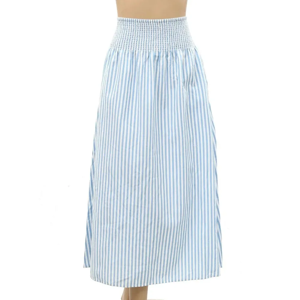Kerri Rosenthal Martin Cabana Striped Print Midi Skirt Smocked Cotton S 288125